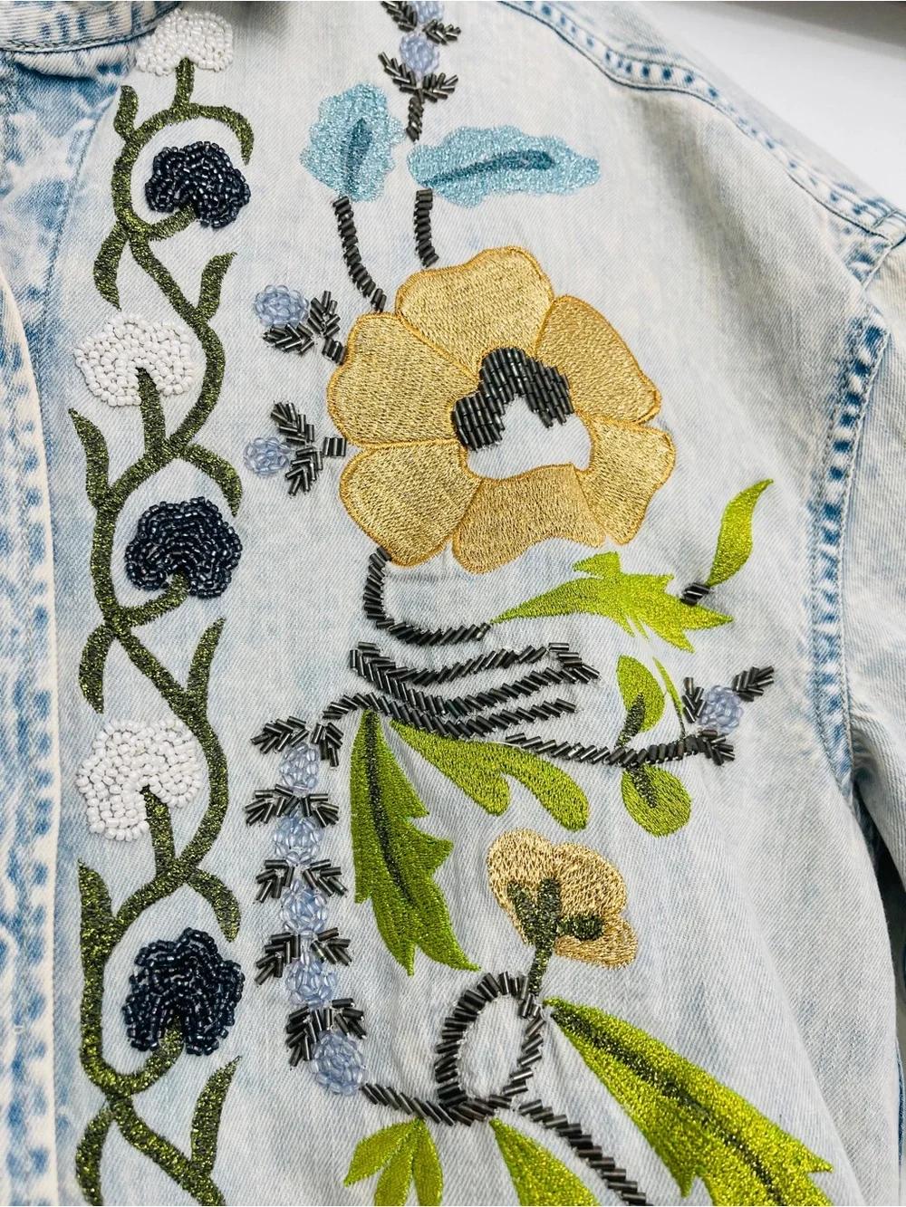 NWT Free People Mi Amor Embroidered Beaded Western Denim Shirt Size XS